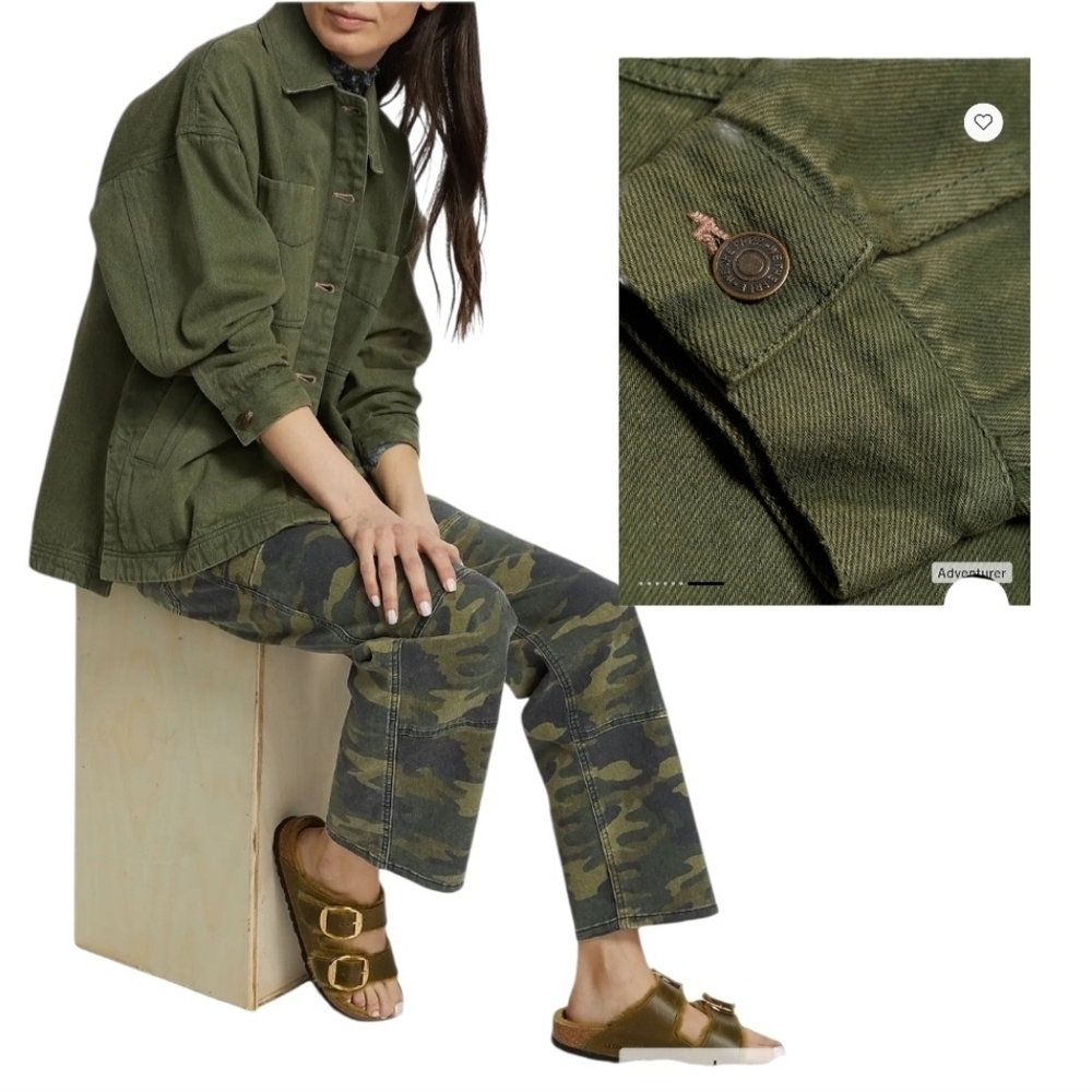 NWT Free People Green Jacket Denim Oversized Sz L - Picture 3 of 11